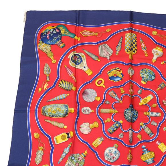 HERMES Carre90 Scarf ""Pourvu qu'on ait l'ivresse"" Silk Red Blue Auth am2611g - Picture 2 of 10